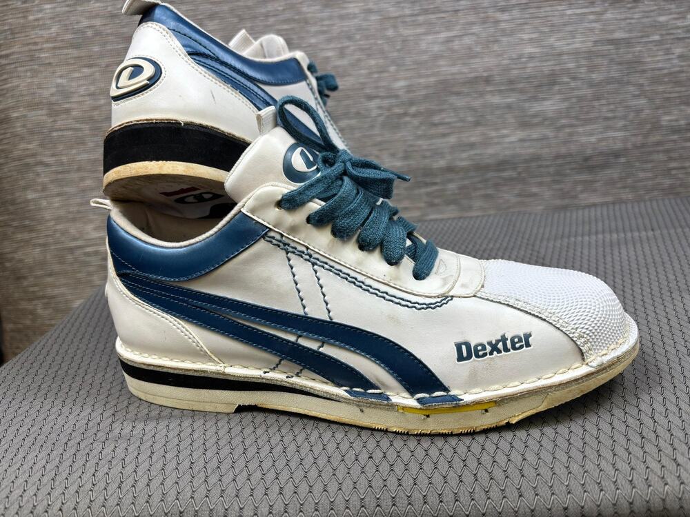 Dexter Bowling Shoes Mens 8.5M White Blue Right Hand Goodyear Sole Lace Up